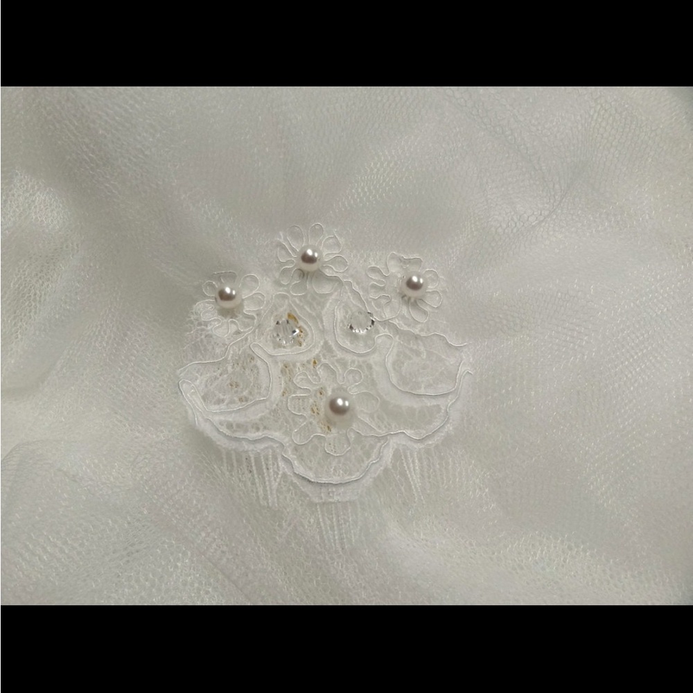 Elegant White Lace accent juliet Bridal Veil - Picture 6 of 6